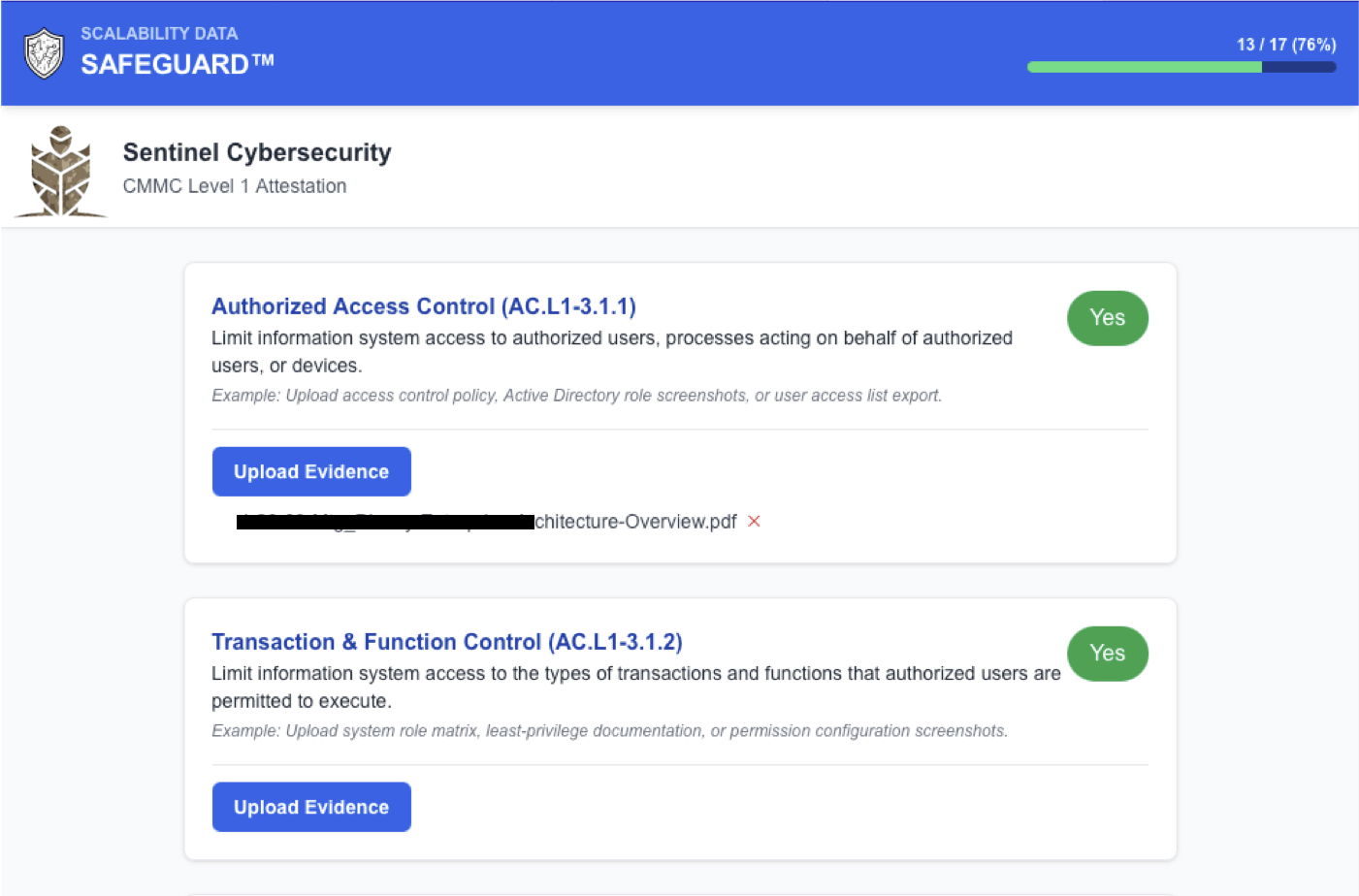 Safeguard CMMC Platform Dashboard